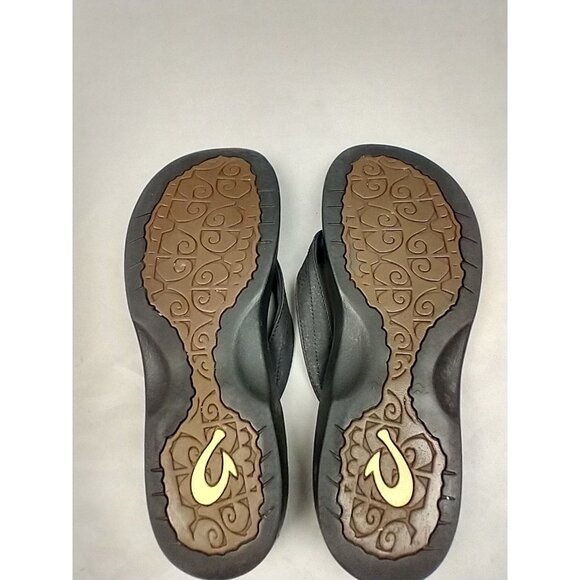 OluKai Ohana Women's Black Leather Thong Flip‎ Flop Sandals US 10 - Picture 6 of 6